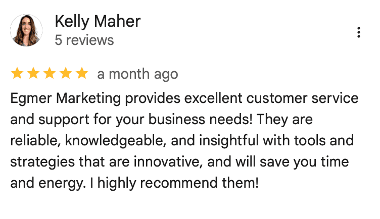 Google Review from Egmer Marketing client